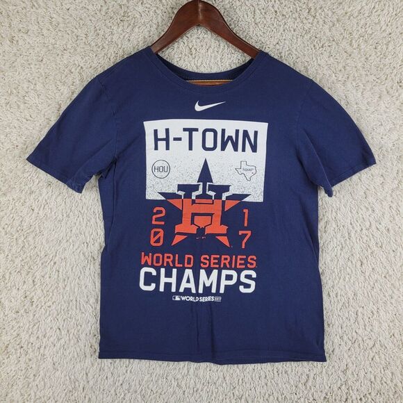 Nike Houston Astros Shirt‎ Adult Small Blue Tee H Town 2017 World Series Champs - Picture 1 of 8